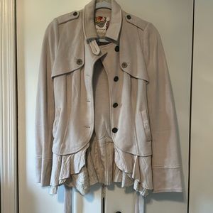 Free People belted jacket with ruffles on the bottom size small beige color